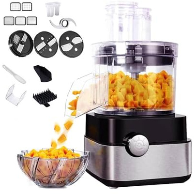 Hachoir Légumes Électrique Professionnel, Robot Cuiseur Commercial pour Fruits et Légumes, Râpe à Légumes avec 5 Moule InoxydableBlack,One Size