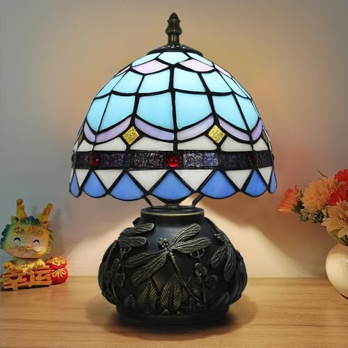 Chao Zan Lámparas de mesa pequeñas, vintage lamparas de mesita de noche barroca, luz de mesilla con pantalla de vidrieras (B)
