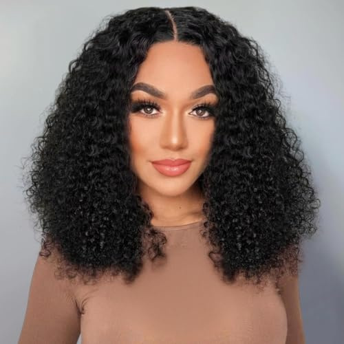 Short Curly Bob Wig Human Hair 16 Inch 180% Density 13x4 HD Transparent Lace Front Curly Bob Human Hair Wigs for Women Pre Plucked Natural Hairline Natural Color