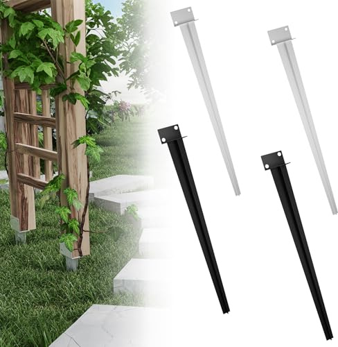 UISEBRT 4x Einschlag-Bodenhülsen 70cm Verzinkt Pfostenträger zum Einschlagen L-Form Einschlaghülse Bodenhülse für Zäune, Sichtschutz, Pergolen und alle Gartenprojekte (Silber, 4 Stück)