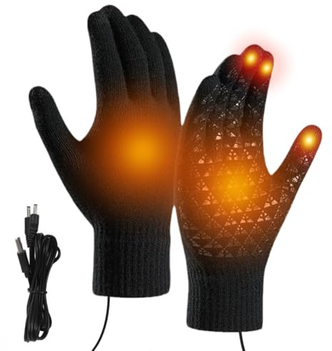 RANJIMA USB Beheizte Handschuhe, Elektrisch Beheizte Handschuhe für Damen und Herren, Touchscreen Wärmende Winddicht Handschuhes Beheizbar für Radfahren, Wandern, Camping, Büro und Außenbereich