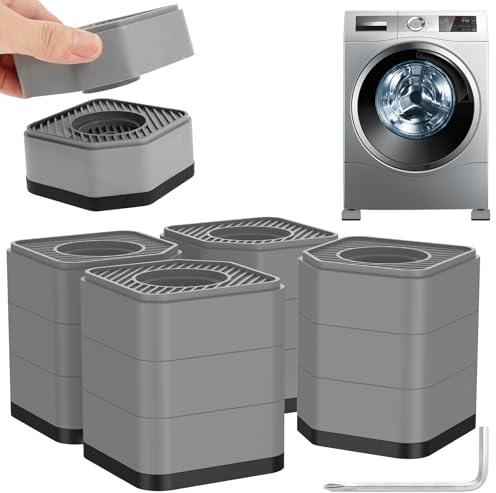 BAODBF 4 Stück Waschmaschinen Untergestell aus PP,DREI Schichten Einstellbar Antivibrationsmatte Unterlage,Schwingungsdämpfer Waschmaschine Matte,Vibrationsdämpfer für Kühlschrank,Sofa,Kleiderschrank