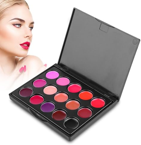 Palette di lucidalabbra impermeabili – Set di 15, formula ricca | di pigmenti, finitura a lunga durata, texture opaca setosa | Palette di trucco professionale per coll