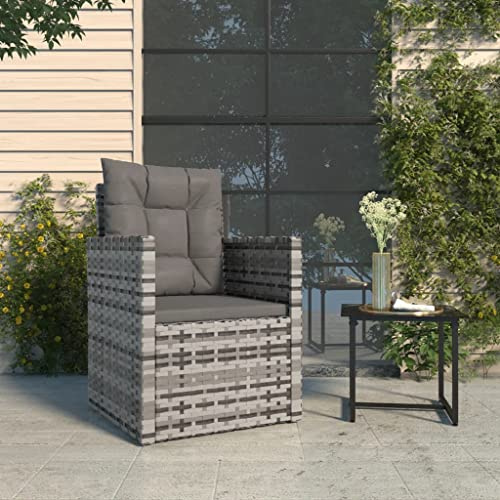 Teenpull Gartensessel mit Kissen Grau, Poly Rattan, 53x57x75 cm, witterungsbeständig, pulverbeschichteter Stahlrahmen, bequemes Sitzerlebnis für Terrasse und Garten