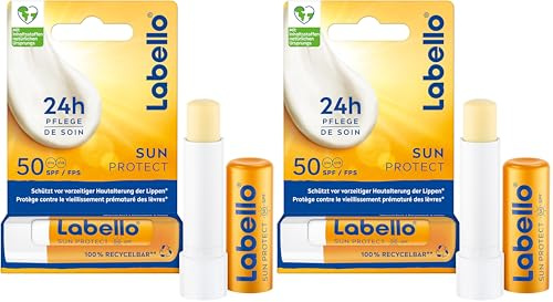 Labello Sun Protect SPF 50 - Tratamiento labial impermeable con alta protección solar, cuidado de labios sin aceites minerales con manteca de karité, vitaminas y aceites naturales (4,8 g)