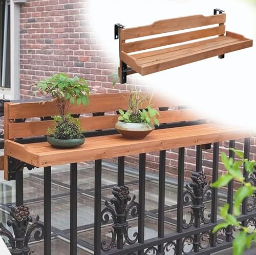 tavolo ringhiera balcone pieghevole Tavolo rettangolare da parete pieghevole, lunghezza 60, 90, 120, 150 cm, scrivania da balcone in legno/mensola portafiori, da appendere alla sporgenza(L 90 CM)