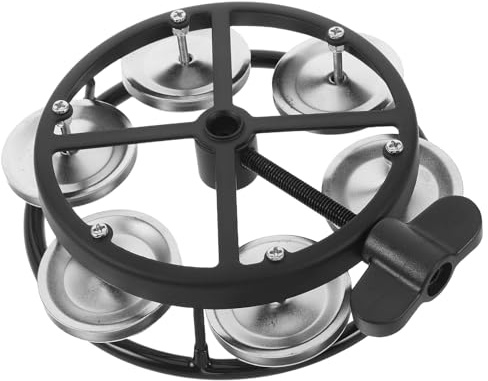 UKCOCO Pandereta de Batería Montada con Soporte de Montaje Sonaja Hilera de Campana Hi-Hat Marco Negro con Platillos Plateados Accesorio para Percusión en Estudio y Conciertos