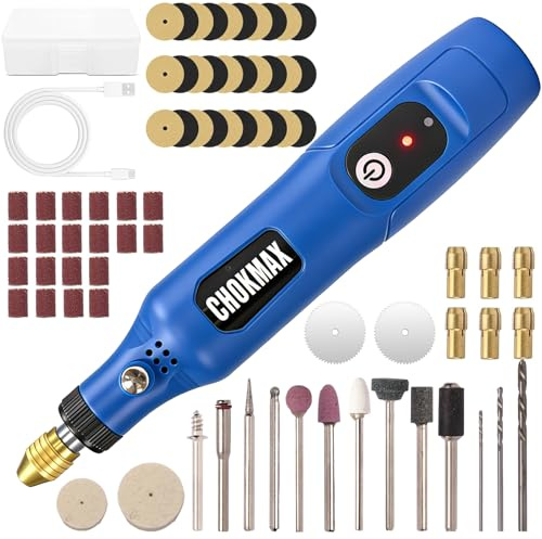 CHOKMAX Kit d'outils rotatifs, 3,7 V Li-ion Mini kit d'outils multifonctions rotatifs sans fil avec 72 accessoires électriques rotatifs 16 000 tr/min Vitesse de bricolage pour polissage, nettoyage et
