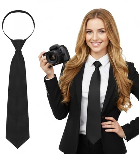 Matwsec Black Tie 13 Pre-Tied Ties for Women | Neck Ties for Shirt School Business Wedding Cosplay Necktie Accessory