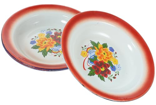 CANIGHT Lot de 3 Plats en Émail Vintage 22 CM Assiettes Épaisses à Vapeur Motif Floral Chinois Vaisselle de Service pour Fruits et Apéritifs la Cuisine Maison et Restauration
