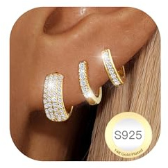 Halora 3 Paare Creolen Silber 925 Set für Damen Hypoallergen 14K Gold Ohrringe Creolen Stacks Leichte Ohrringe Hoops Schmuck Geschenke für Mädchen
