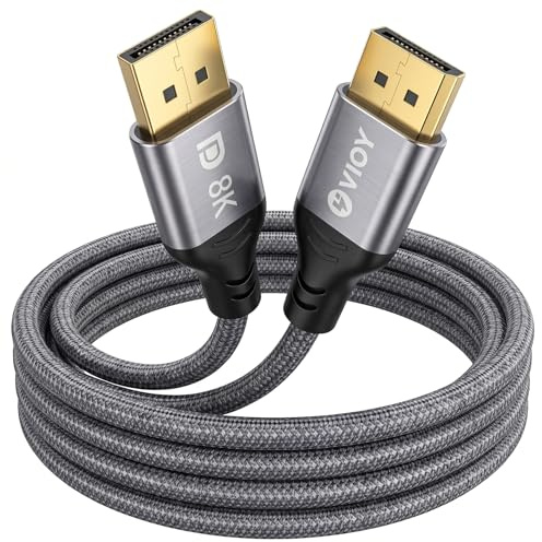 VIOY DisplayPort 1.4 Cable 6M, 32.4Gbps DP to DP Braided Cord | DP1.4 32.4Gbps bandwidth, DSC1.2 Dynamic HDR HDCP2.2, G-Sync FreeSync MST daisy chain, triple anti-interference shielding