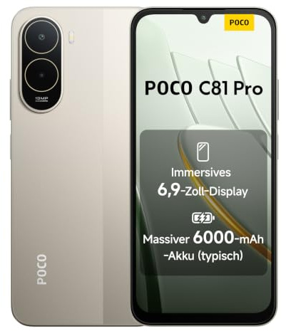 POCO C81 Pro, Smartphone 4+256GB, Oro, Batteria da 6000mAh(typ) | Refresh rate 120Hz, Fotocamera AI doppia da 13MP, Design elegante e raffinato, Garanzia 2 anni+1 anno extra
