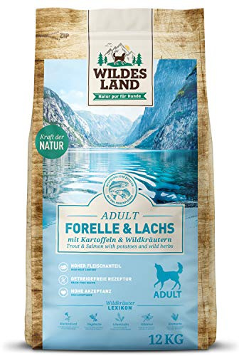 WILDES LAND – Lachs | Trockenfutter mit extra hohem Fleischanteil und natürlichen Zutaten für ausgewachsene Hunde. Alleinfutter ohne Zusatzstoffe im Beutel | 12kg Lachs