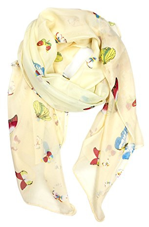 YOUR SMILE Lightweight Scarf Fashion Flower Print Shawl Head Wraps For Women For Spring Summer Season (Beige Butterfly)