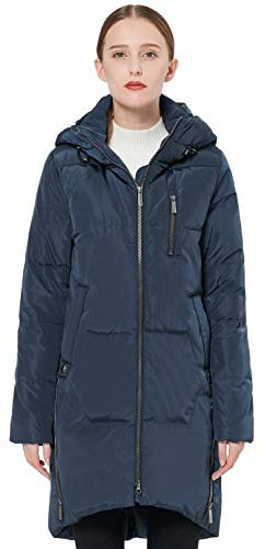 Orolay Chaqueta de Invierno Chaqueta de Plumón con Capucha y Cordón de Moda Abrigo con Cremallera Azul Marino XXL
