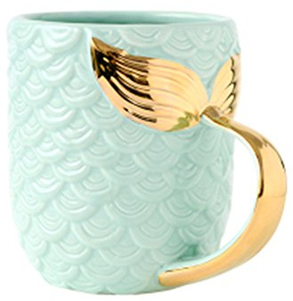 ZaH 15 oz Mermaid Mug Ceramic Coffee Mugs Big Cute Cups Cappuccino Teacup Birthday Bridal Shower Engagement Wedding Gifts Soup Mug for Men Women Kids Girls Boys (Gold Handle Blue Mermaid Tail)