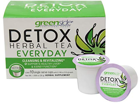 greenside Detox Herbal Tea Single Serve Cups for Everyday - Cleansing and Revitalizing Body Supplements - 10 Cups (3-gram Serving/Cup)