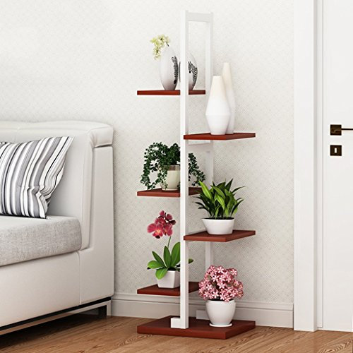 Blumentreppe Pflanzenregal Pflanzentreppe Blumenregale Pflanzenregal Stahlrahmen Ständer Metall Garten Pflanzen Display Topf Rack Outdoor / Indoor 6 Blumentöpfe Halter in Weiß für Wohnzimmer Garten Bü