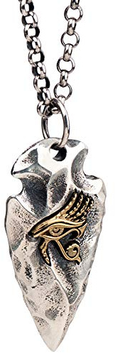 ForFox Vintage 925 Sterling Silber Pfeilspitze Anhänger Halskette mit Ägyptischer Golden Auge des Horus für Herren Damen 50cm Kette