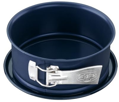 Dr. Oetker Springform Ø 18 cm BACKLIEBE EMAILLE, Backform für runde Kuchen, Kuchenform mit schnitt- und kratzfesten Emaille- Servierboden, Form mit Auslaufschutz (Farbe: Blau), Menge: 1 Stück
