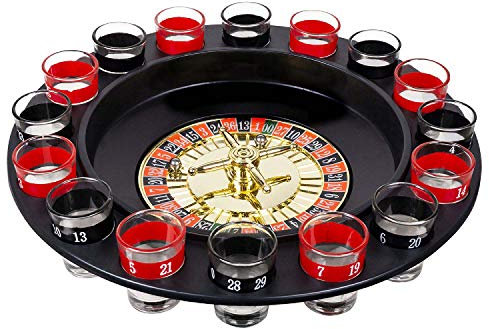 Boland 30850 - Trinkspiel Roulette Casino, Durchmesser 30 cm, 16 Schnapsgläser und 2 Kugeln, Party, Spaß, Trinken, Geburtstag