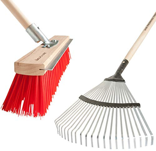 SHW-FIRE Set: Laubbesen mit 22 Zinken und Straßenbesen mit Kratzkante | Für Garten- & Reinigungsarbeiten | Laub rechen & Wege säubern | Besen mit 40 cm Kratzkante für hartnäckigen Schmutz