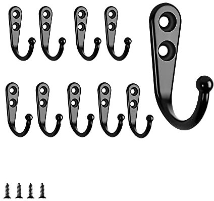 JINXM 10 pièces Crochets Simples Noir Crochets Muraux Patère Noir Équipé de Vis de Montage