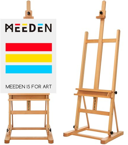 MEEDEN Studiokonst staffli med förvaringsbricka – massivt bokträ konstnärstaffli justerbart lutande staffli, golvmålning staffli stativ, H-ram stort professionellt staffli, rymmer canvaskonst upp till 122 cm