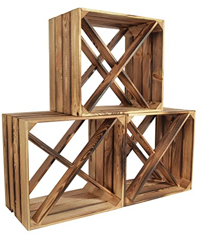 CHICCIE 3 Set Weinregal Wino aus Holz - Geflammt X Regal Holzkiste