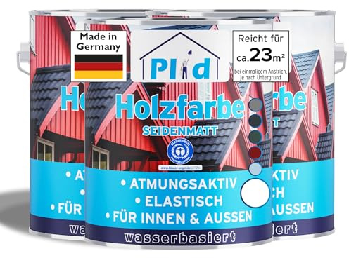 Plid® Peinture Bois Blanc 2,25L - Intérieur/Extérieur – Weatherproof – Haute Durabilité & Résistance UV – Rénovation Boiseries, Meubles, Bardage, Cloture, Chalet - Made in Germany