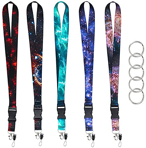 LBING Schlüsselband Lanyard Umhängeband 5 PCS Schlüsselbänder mit Schlüsselbund für Kartenhuellen Kinder Eltern Ausweise Handy Schlüssel Autoschlüssel Kamera Gurt Mehrfarbig