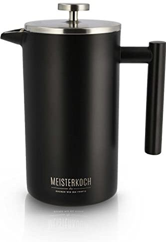 Meisterkoch French Press Kaffeepresse Thermo-Kaffeebereiter aus Edelstahl in schwarz, 1 Liter, 5-7 Tassen, doppelwandig isoliert, rostfrei, nachhaltig, für Camping, Reisen und Zuhause