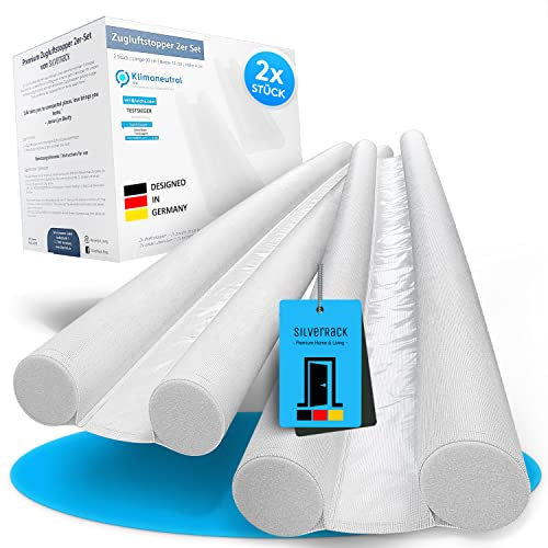 SilverRack Zugluftstopper für Türen 90 cm Weiß [2 Stück] - Zuschneidbare Türdichtung - Heizkosten sparender Tür Zugluftstopper - Kälteschutz Türdichtung unten - Haustür Dichtung