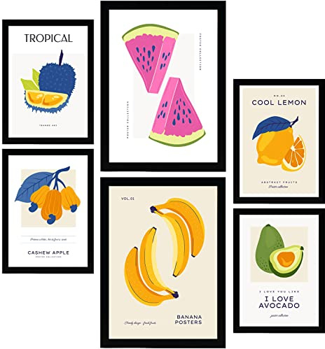 Nacnic Set mit 6 Lebensmittel- und Ernährungs Postern. Bunte Früchte. Natur- und Ernährungsposter für Innenarchitektur und Dekoration. A3 & A4 ohne Rahmen.
