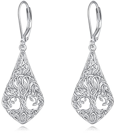 VONALA Baum des Lebens Ohrringe 925 Sterling Silber Filigrane Teardrop Leverback Ohrringe Lebensbaum Baumelnden Ohrringe Schmuck Geschenke für Frauen Damen