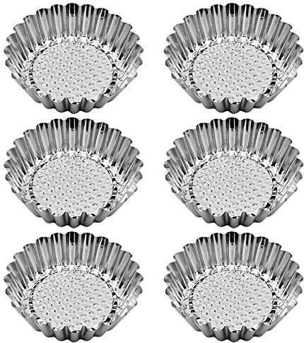 Yinquetinup 6 Pcs Non Stick Muffin Cake Mold Pudding Moulds Stainless Steel Non Stick Egg Tart Mould Mini Pie Dishes Egg Tart Mold for Cake Baking Tool