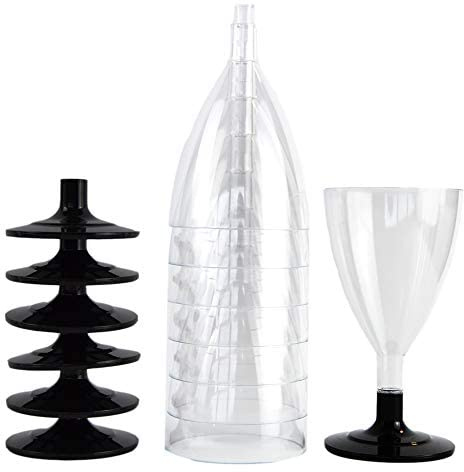 DUE ESSE S.N.C. DI SABATINI ALDO PZ 50 CALICI VINO IN PLASTICA TRASPARENTI CC 180 + PZ 50 BASE NERA PER VINO E ACQUA WINE GLASS IDEALI PER FESTE E APERITIVI