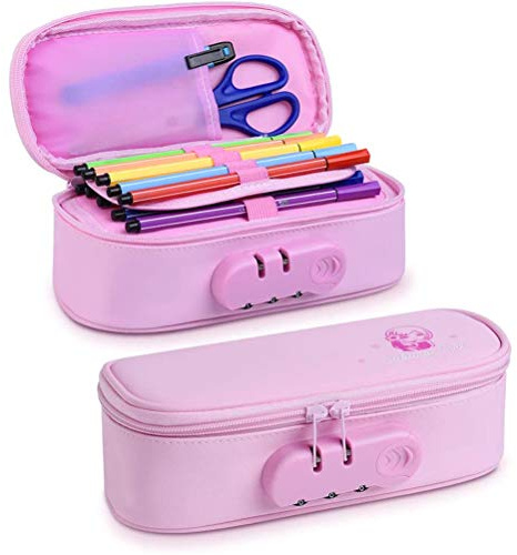 Stor Kapacitet Lås Pennfodral Bärbar Penna Påse Väska för Office School Tonåring Flicka Pojke Män Kvinnor Vuxen (rosa)