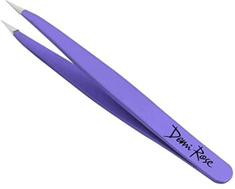 Pointed Tweezers - High Carbon Stainless Steel Fine Point Precision Tweezers for Ingrown Hair Removal - Perfectly Aligned Hand Filed Sharp Tweezer - Needle Nose Tweezers (Lavender)