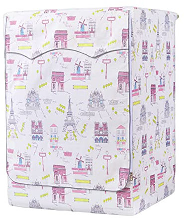 FANSU Copertura Lavatrice per Esterno per Lavatrici e Asciugatrice Impermeabile Antipolvere Stampa Coprilavatrice da Esterno con Aperture Frontali Protezione Solare (Torre rosa,L)