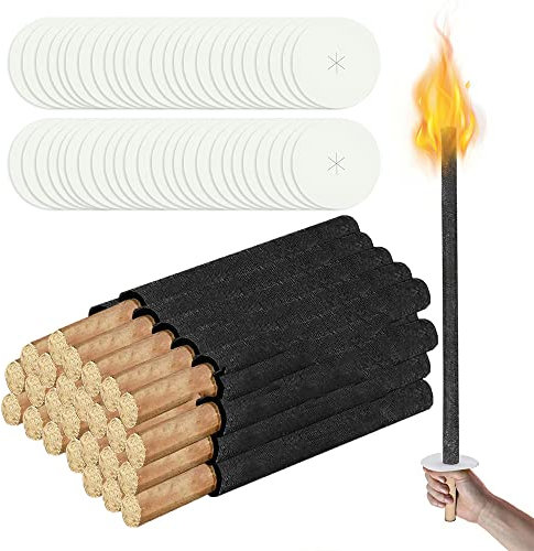 Faobureim Fackeln Wachsfackeln 100 Stück, Brennzeit 100 min, Garten Fackeln für Draußen aus natürlichem Wachs, mit Handschutz, Extra Langem Griff, für Kinder Outdoor Garten Lagerfeuer Nachtwanderung