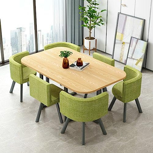 MAxba Esstisch mit 6 Stühlen Set Verhandlungstisch Essgruppen for 6 Personen for Büros, Restaurants, Bars, Arbeitszimmer (Color : Green)
