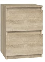 VBChome Nachttisch 30 x 30 x 40 cm Eiche Sonoma Nachttisch mit 2 Schubladen für das Schlafzimmer Grifflose Büro Zimmer Modern Eiche Sonoma