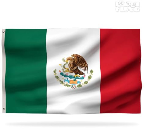 Drapeau Mexicain Premium 90x60cm - Drapeau du Mexique Résistant et de Haute Qualité avec 2 œillets métalliques - Soyez fier de porter vos couleurs !