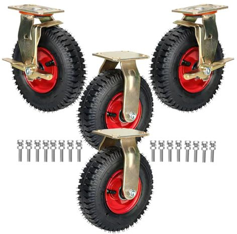 4 stycken gummitransporthjul, bockhjul Ø 200/250 mm stötdämpning transporthjul tyst lastbar och tryckbeständig, slitstarka styrhjul med broms, för möbelpallar