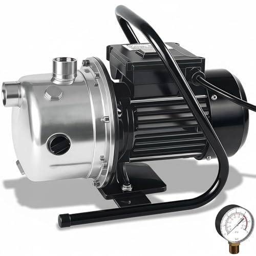 LANCHEZ Shallow Well Pump, Stainless Steel Garden Irrigation Pump, 115V Water Transfer Pump, Water Booster Jet Pump for Home Garden Lawn Farm, Silver