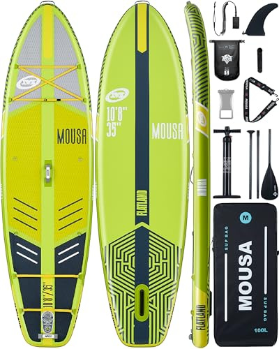 MOUSA 10'8*35 Extra Wide Aufblasbares Stand Up Paddle Board, Stabiles Paddleboard SUP für 2 Personen/Familie, Anti-Rutsch-Voll-EVA-Deck, Schultergurt, 3 Griffe, 100L Rucksack, Allround-Sup Board, Big
