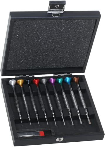 Horotec MSA01.218 Uhrmacherschraubendreher-Sortiment, Edelstahl, eloxierter Kopf auf Kugellager, Edelstahl-Bits, Swiss Made (01.218-A)