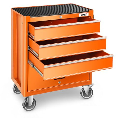 DNA Motoring 3-Drawer Rolling Tools Chest, Rolling Tool Storage Cabinet, Heavy Duty Mechanic Tool Cart, Trolley Organizer for Garage, Warehouse, Workshop, Orange, TOOLS-00400